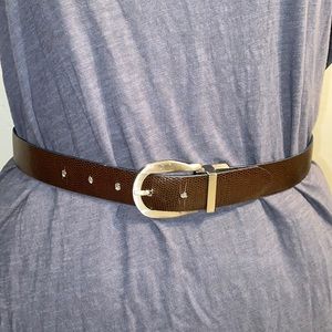 Reversible Leather Brown Blue Silver Tone Buckle Belt